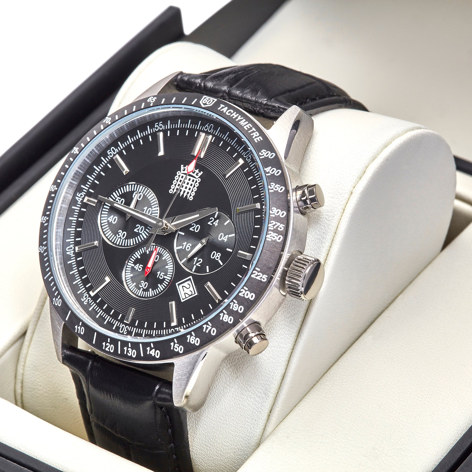 Men&#39;s Multi-Function Watch with Black Leather Strap featured image