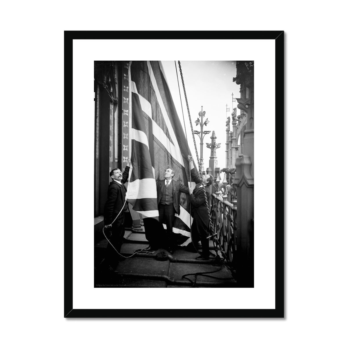 Hoisting the Union Jack on the Victoria Tower, c.1905 Framed & Mounted Print