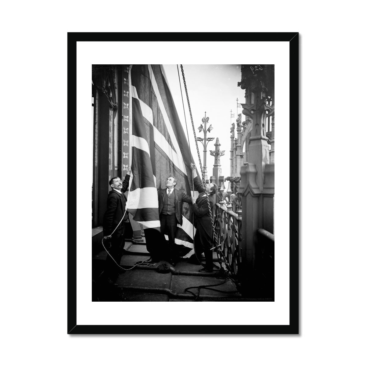 Hoisting the Union Jack on the Victoria Tower, c.1905 Framed Print featured image